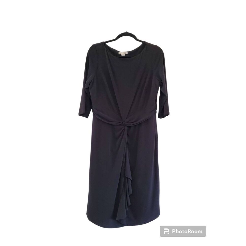 Coldwater Creek Black Dress Size P14 Boat Neck 3/4 Sleeve Drape Detail New NWT